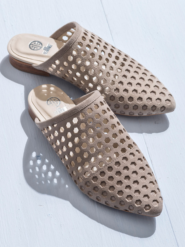 Bej deri kadın düz terlik - Elle Shoes