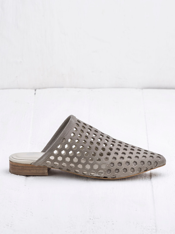 Bej deri kadın düz terlik - Elle Shoes