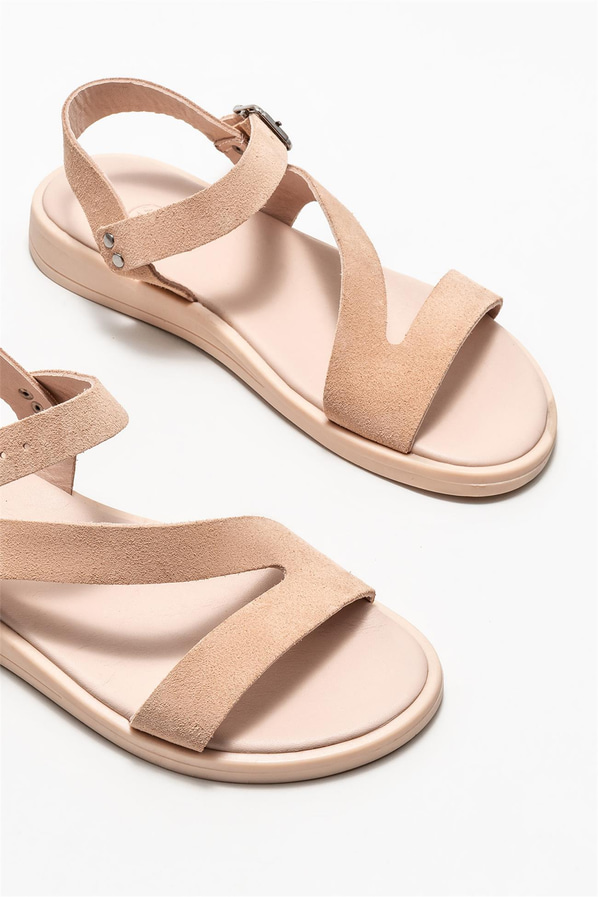 Pudra deri düz kadın sandalet - Elle Shoes