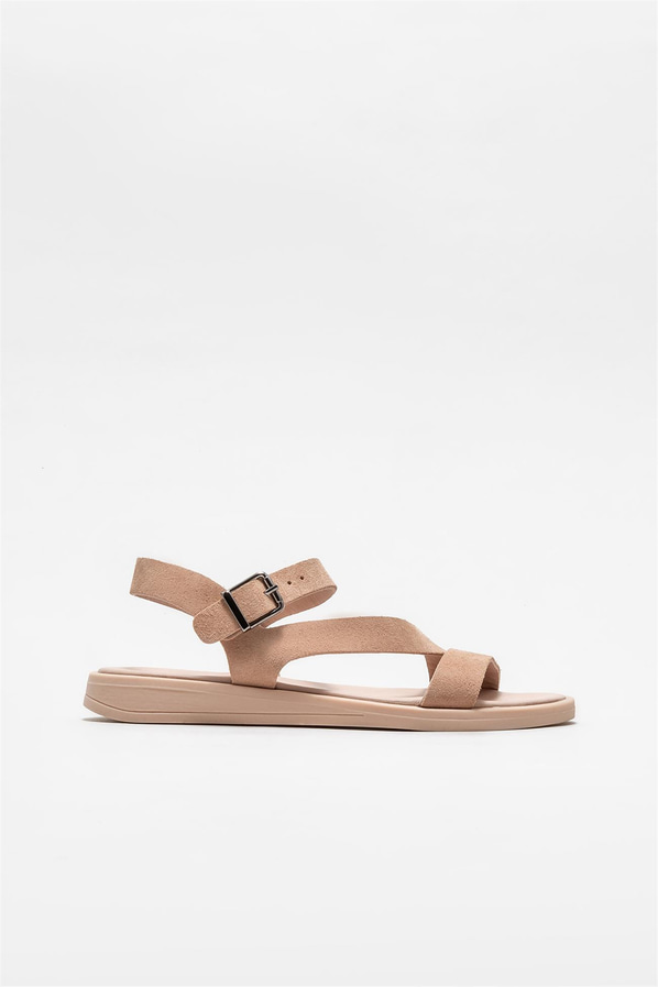 Pudra deri düz kadın sandalet - Elle Shoes