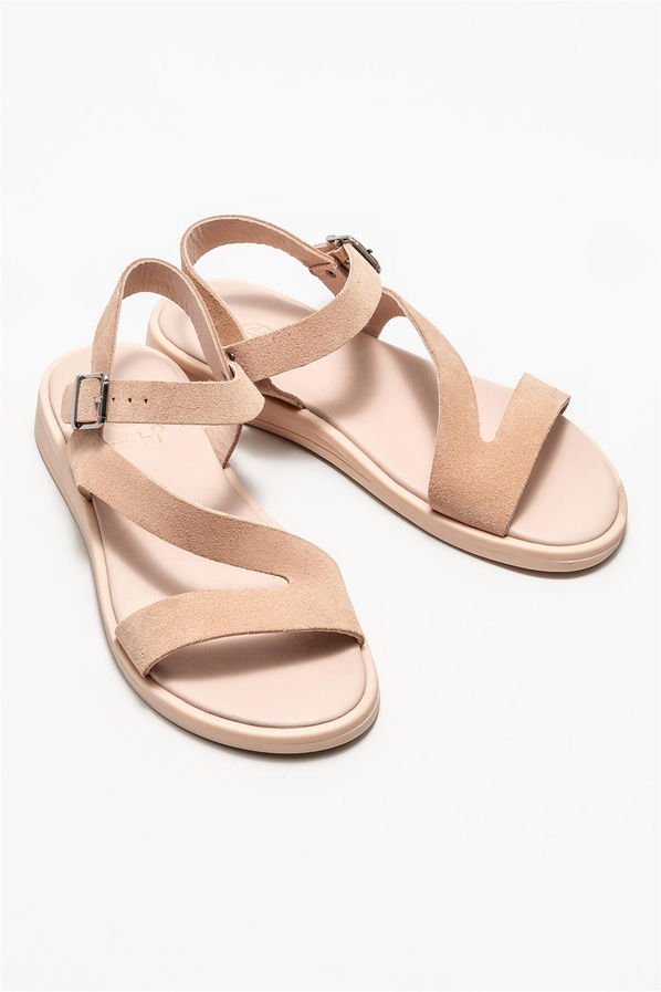 Pudra deri düz kadın sandalet - Elle Shoes