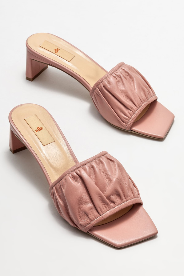 Pudra deri topuklu kadın terlik - Elle Shoes