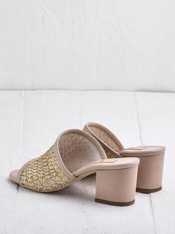 Naturel kalın topuklu kadın terlik - Elle Shoes