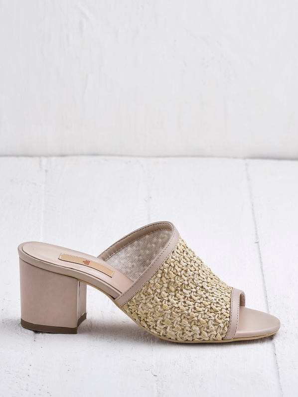 Naturel kalın topuklu kadın terlik - Elle Shoes