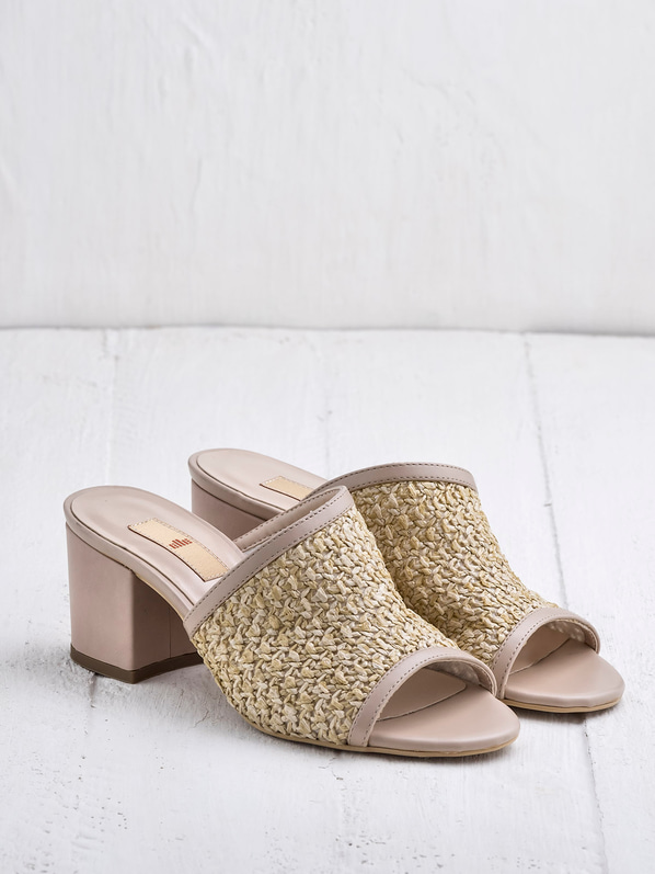 Naturel kalın topuklu kadın terlik - Elle Shoes