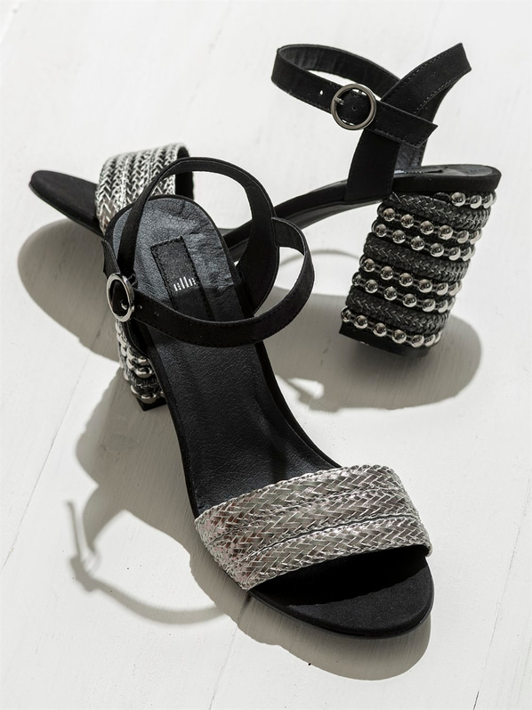 Siyah kalın topuklu kadın sandalet - Elle Shoes