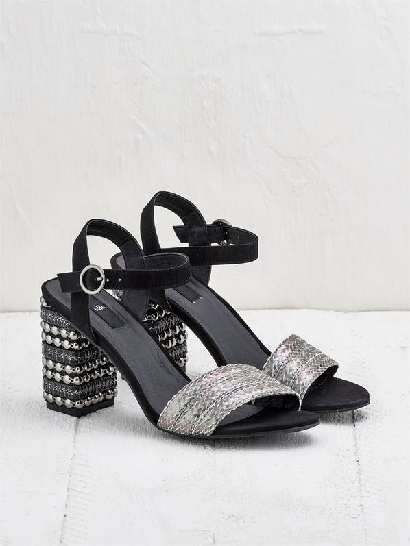 Siyah kalın topuklu kadın sandalet - Elle Shoes