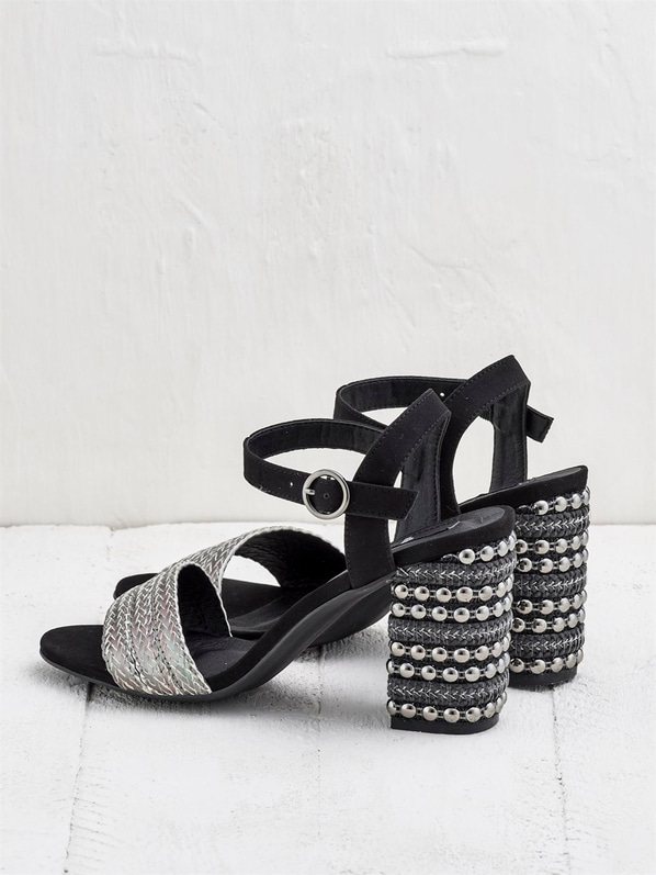 Siyah kalın topuklu kadın sandalet - Elle Shoes