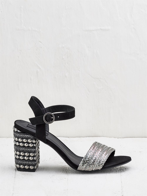 Siyah kalın topuklu kadın sandalet - Elle Shoes