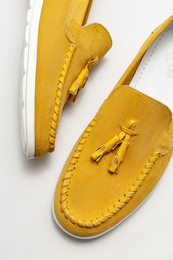 Sarı deri erkek loafer, günlük kullanım için - Elle Shoes