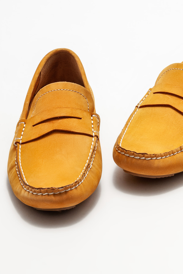 Sarı deri erkek loafer, günlük kullanım için - Elle Shoes