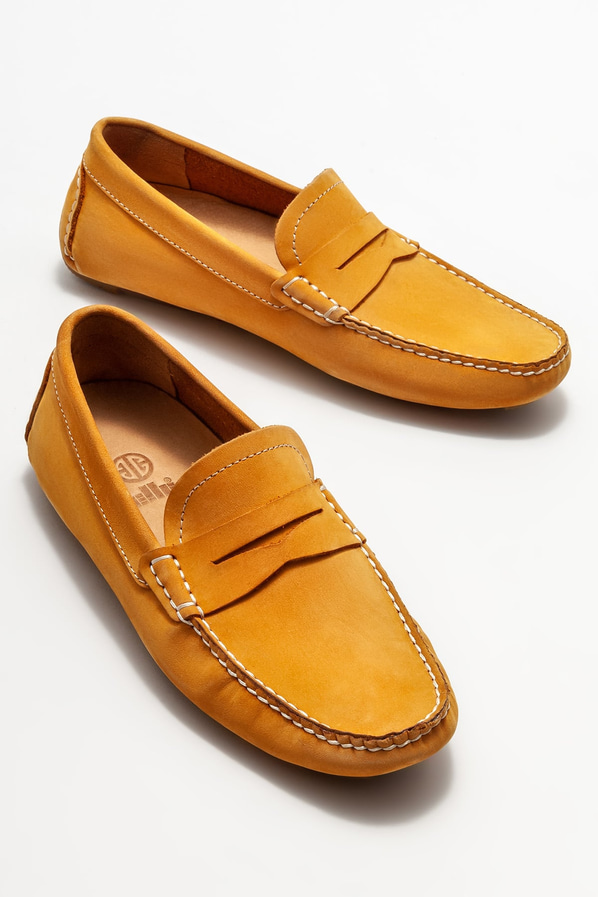 Sarı deri erkek loafer, günlük kullanım için - Elle Shoes