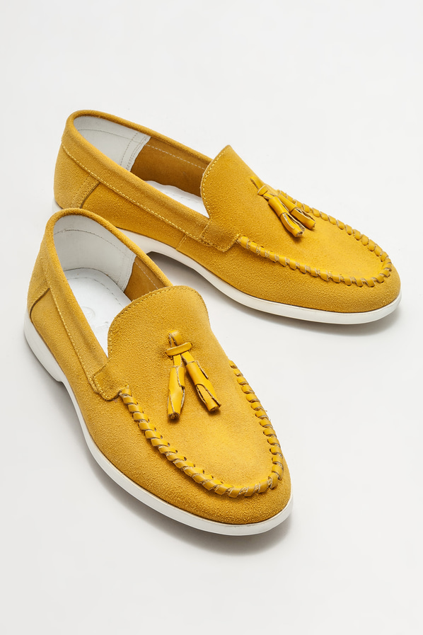Sarı deri erkek loafer, günlük kullanım için - Elle Shoes