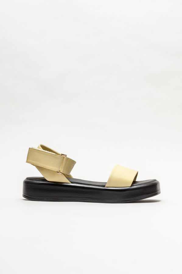 Sarı deri dolgu topuklu kadın sandalet - Elle Shoes