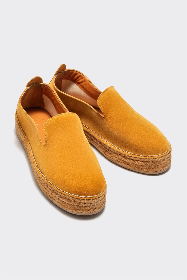Sarı deri kadın espadril - Elle Shoes