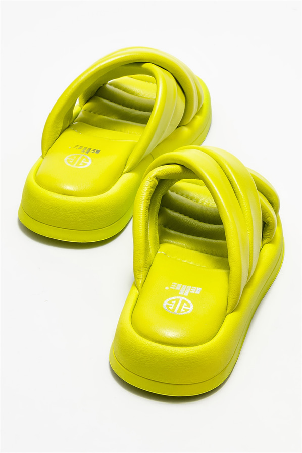 Sarı deri kadın düz terlik - Elle Shoes