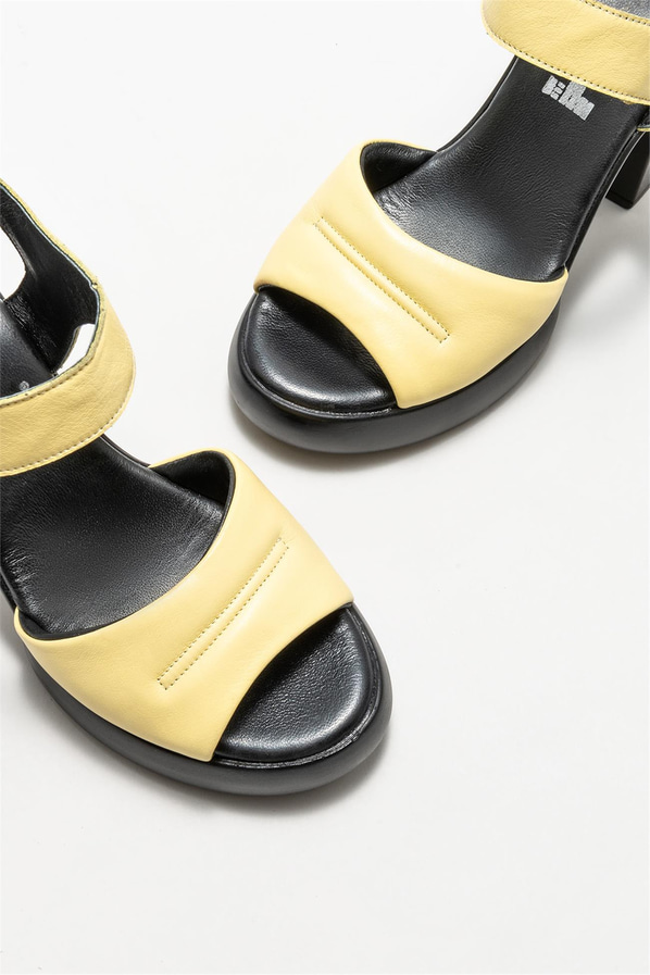 Sarı deri topuklu kadın sandalet - Elle Shoes