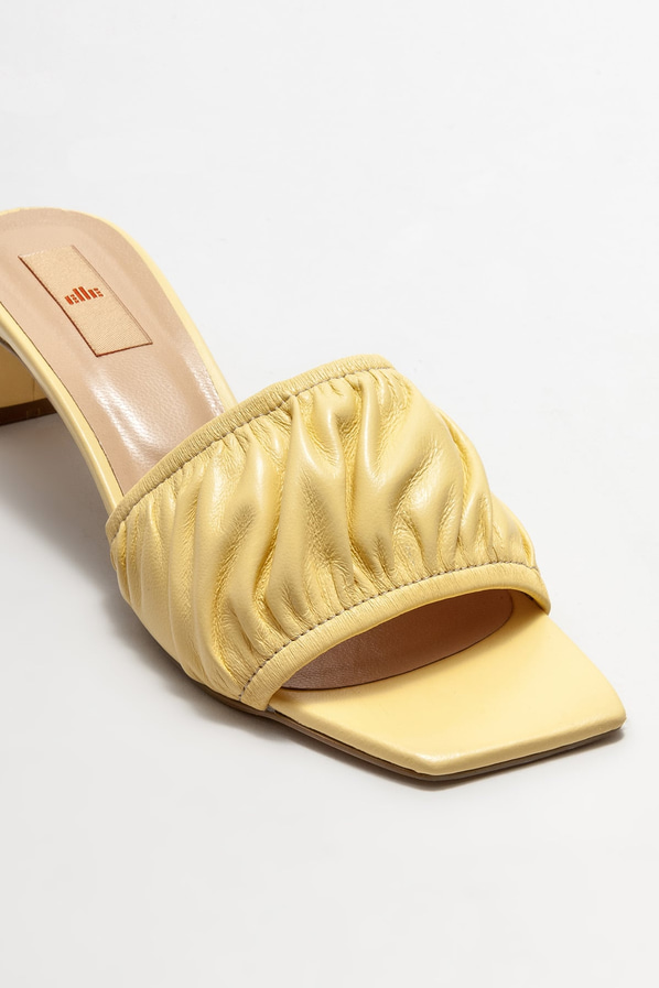 Sarı deri topuklu kadın terlik - Elle Shoes