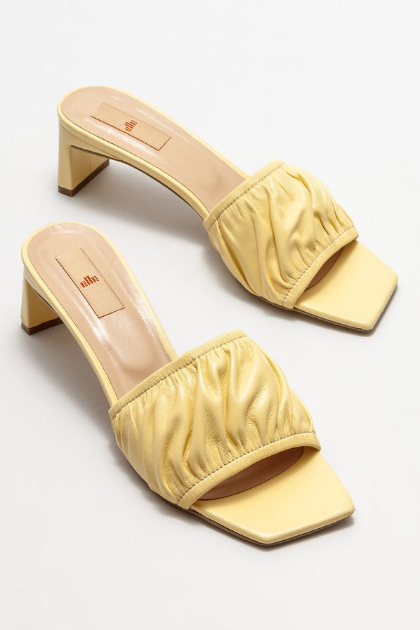 Sarı deri topuklu kadın terlik - Elle Shoes