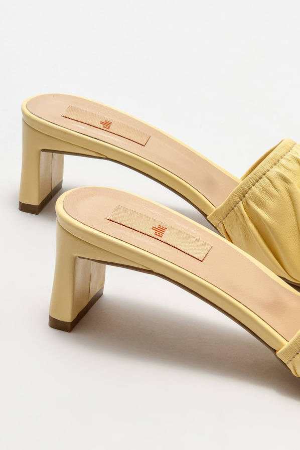 Sarı deri topuklu kadın terlik - Elle Shoes