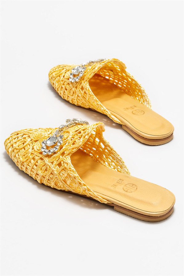 Sarı kadın düz terlik - Elle Shoes