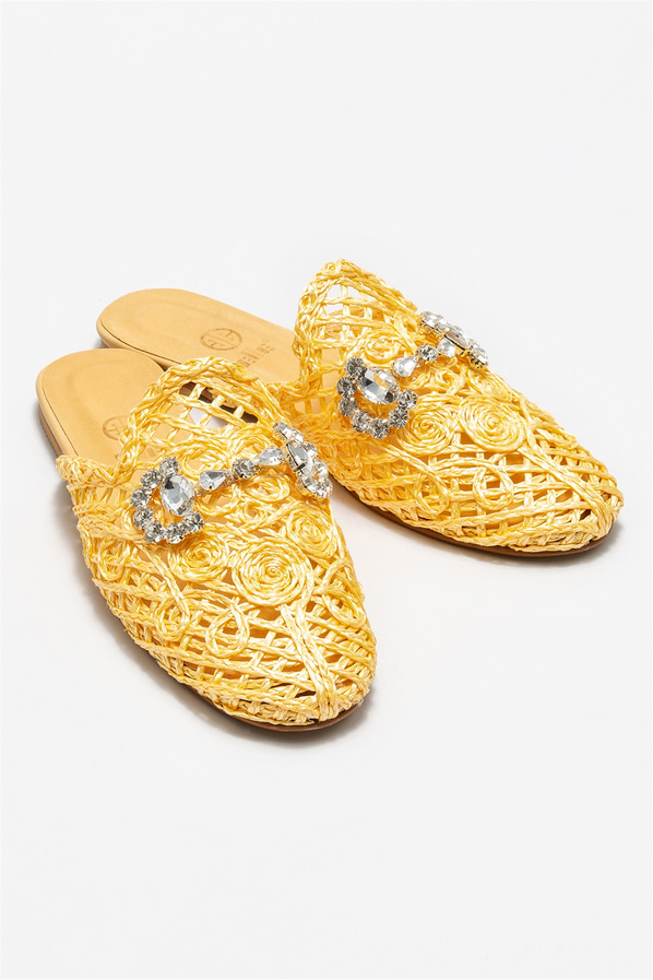 Sarı kadın düz terlik - Elle Shoes