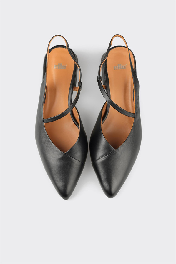 Siyah deri kadın düz ayakkabı, günlük kullanım için - Elle Shoes