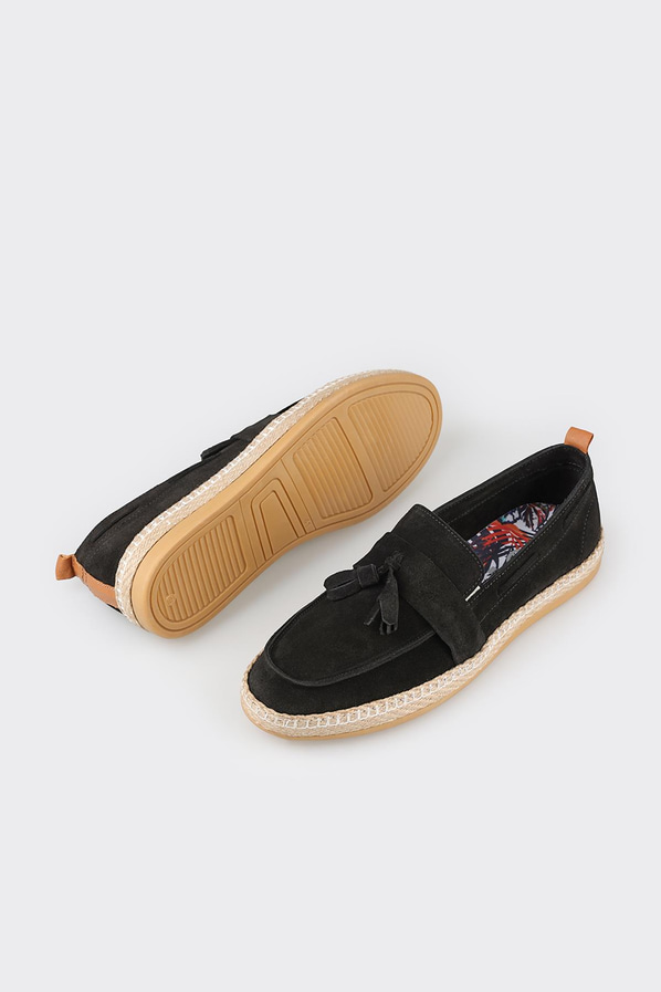 Siyah deri erkek espadril - Elle Shoes