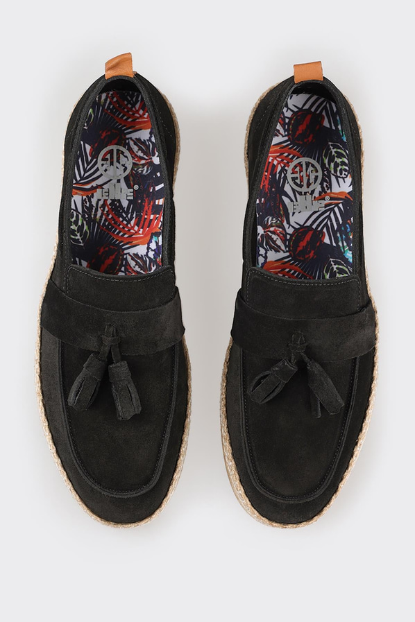 Siyah deri erkek espadril - Elle Shoes