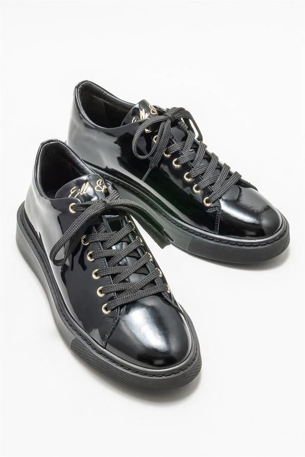 Siyah deri erkek günlük ayakkabı, günlük kullanım için - Elle Shoes