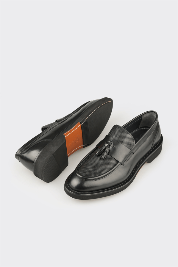 Siyah deri erkek loafer, günlük kullanım için - Elle Shoes