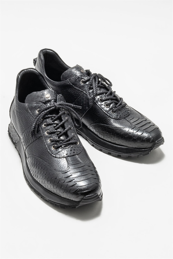 Siyah deri erkek günlük ayakkabı, günlük kullanım için - Elle Shoes