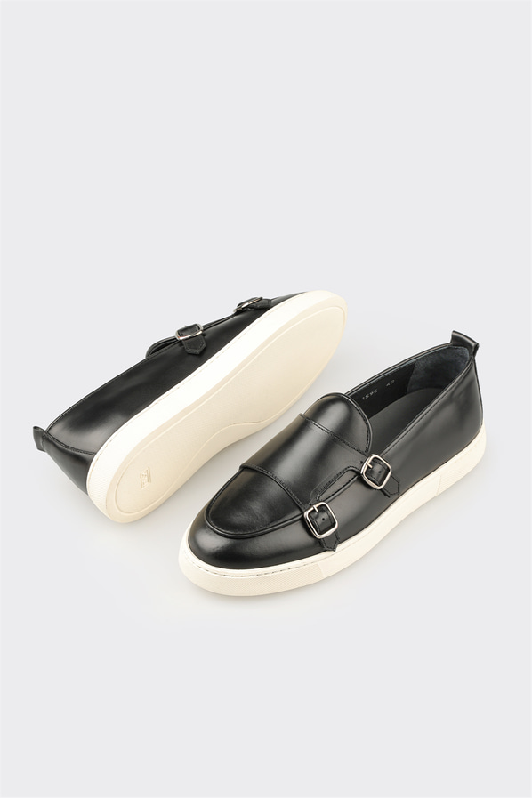 Siyah deri erkek loafer, günlük kullanım için - Elle Shoes