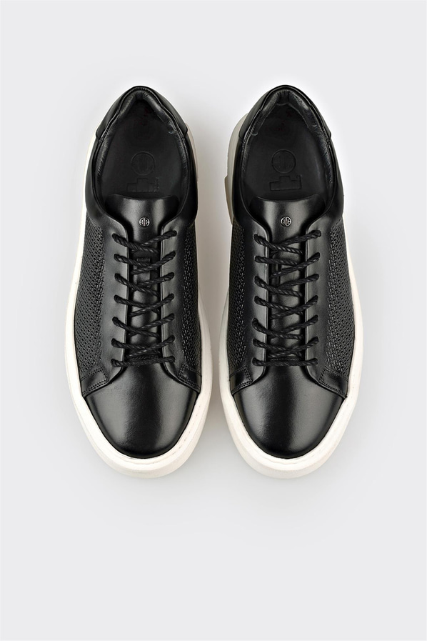 Siyah deri erkek günlük ayakkabı, günlük kullanım için - Elle Shoes