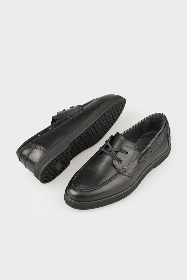 Siyah Deri Erkek Günlük Ayakkabı