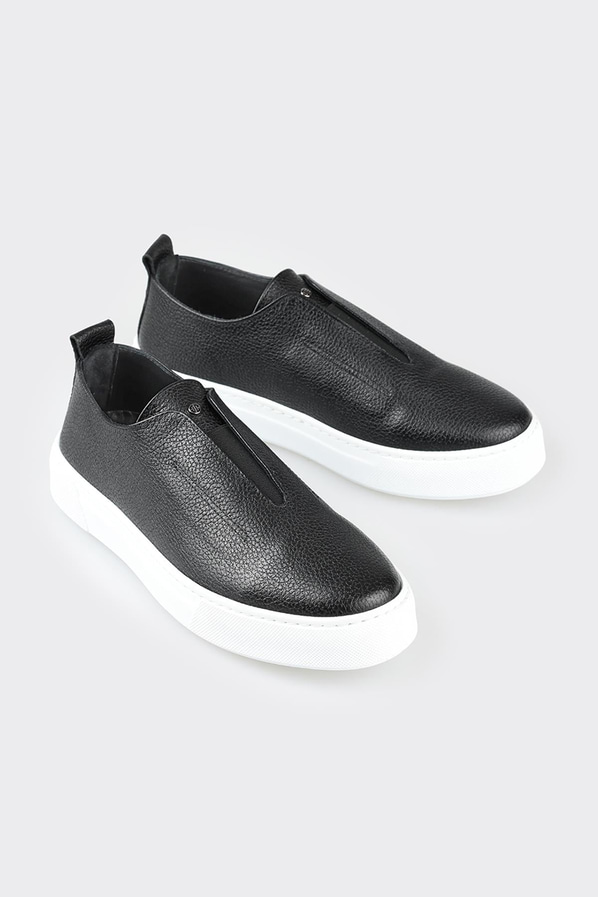 Siyah deri erkek günlük ayakkabı, günlük kullanım için - Elle Shoes