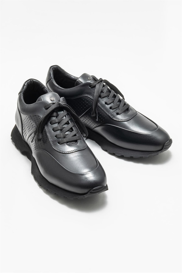 Siyah deri erkek günlük ayakkabı, günlük kullanım için - Elle Shoes