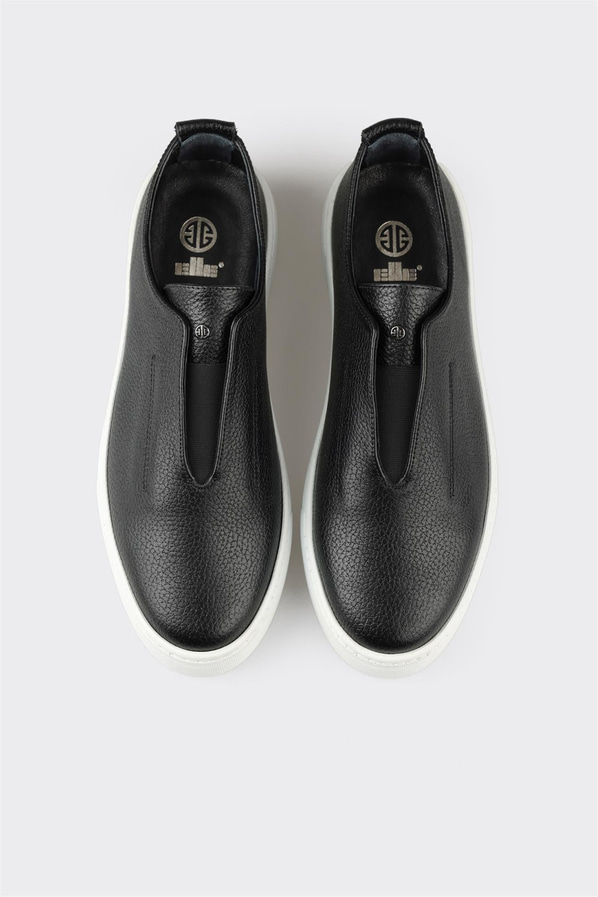 Siyah deri bağcıklı erkek günlük ayakkabı, rahat kullanım için - Elle Shoes