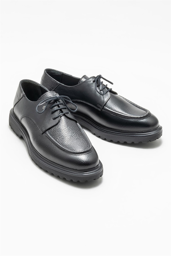 Siyah deri erkek günlük ayakkabı, günlük kullanım için - Elle Shoes