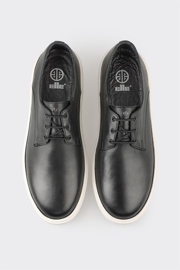 Siyah deri erkek günlük ayakkabı, günlük kullanım için - Elle Shoes
