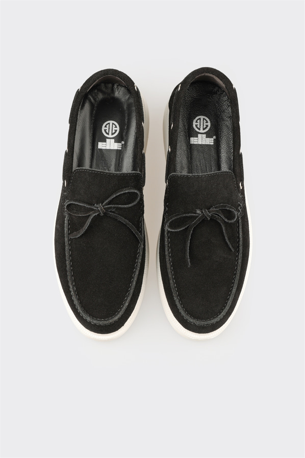 Siyah deri erkek loafer, günlük kullanım için - Elle Shoes