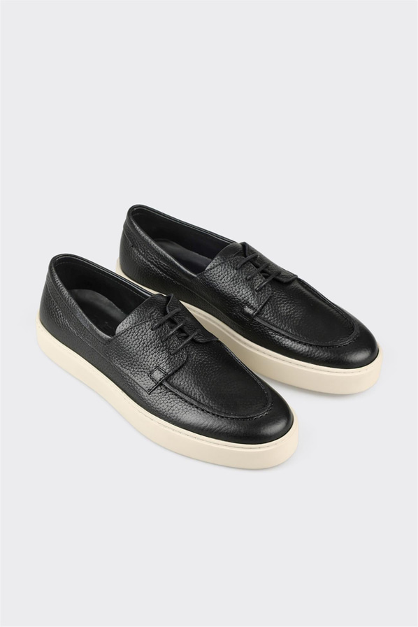 Siyah deri ve süet erkek günlük ayakkabı, günlük kullanım için - Elle Shoes