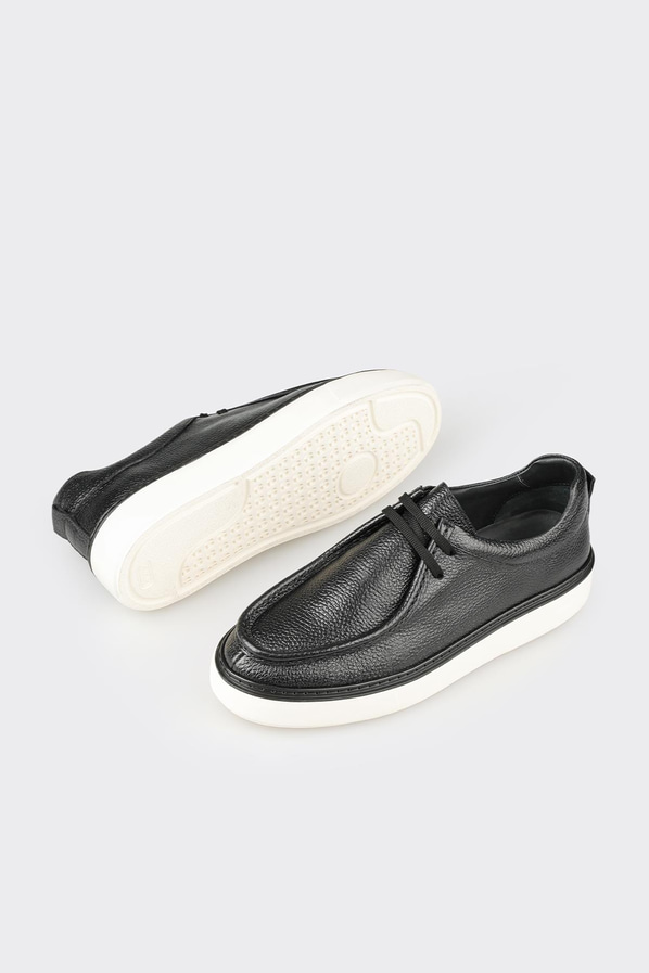 Siyah deri erkek günlük ayakkabı, günlük kullanım için - Elle Shoes