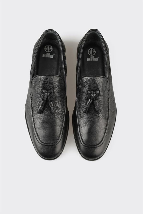 Siyah deri erkek loafer, günlük kullanım için - Elle Shoes