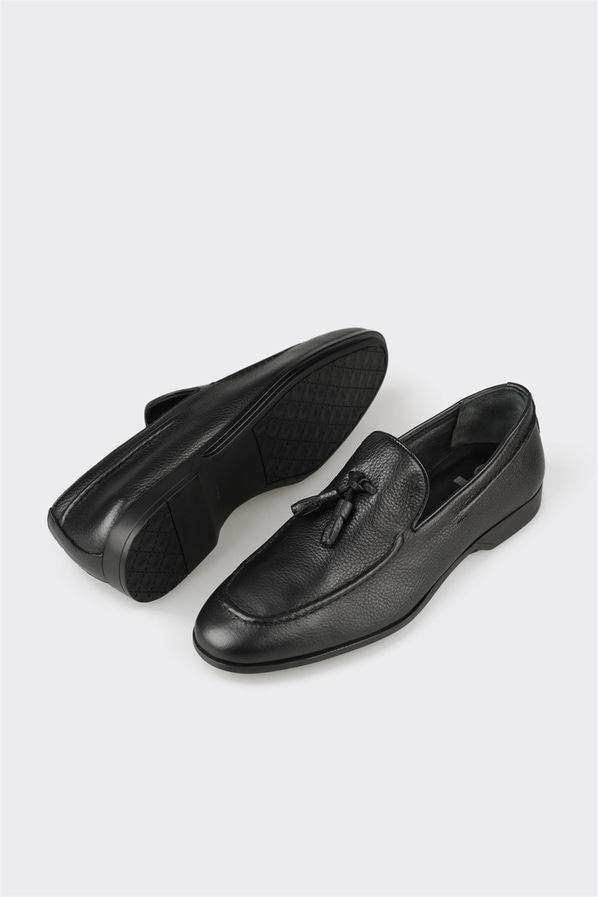 Siyah deri erkek loafer, günlük kullanım için - Elle Shoes