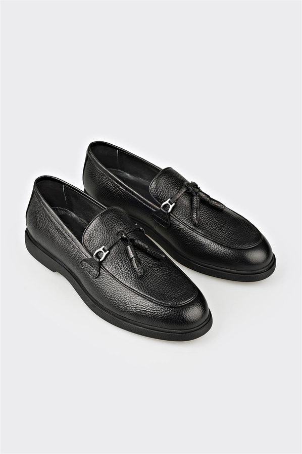 Siyah deri erkek günlük ayakkabı, günlük kullanım için - Elle Shoes