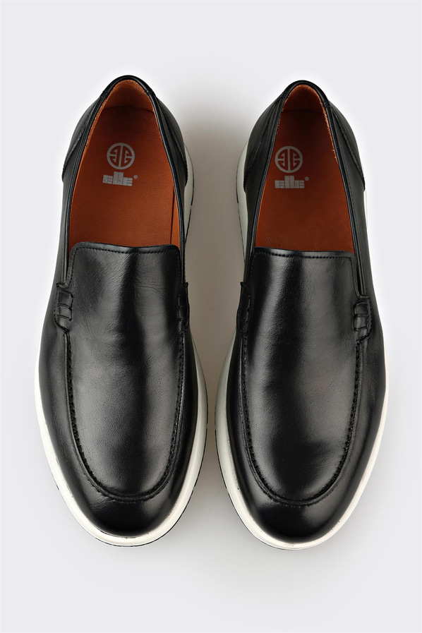 Siyah deri kalın tabanlı erkek loafer, rahat kullanım için - Elle Shoes