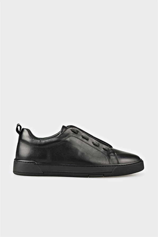 Siyah deri erkek günlük ayakkabı, günlük kullanım için - Elle Shoes