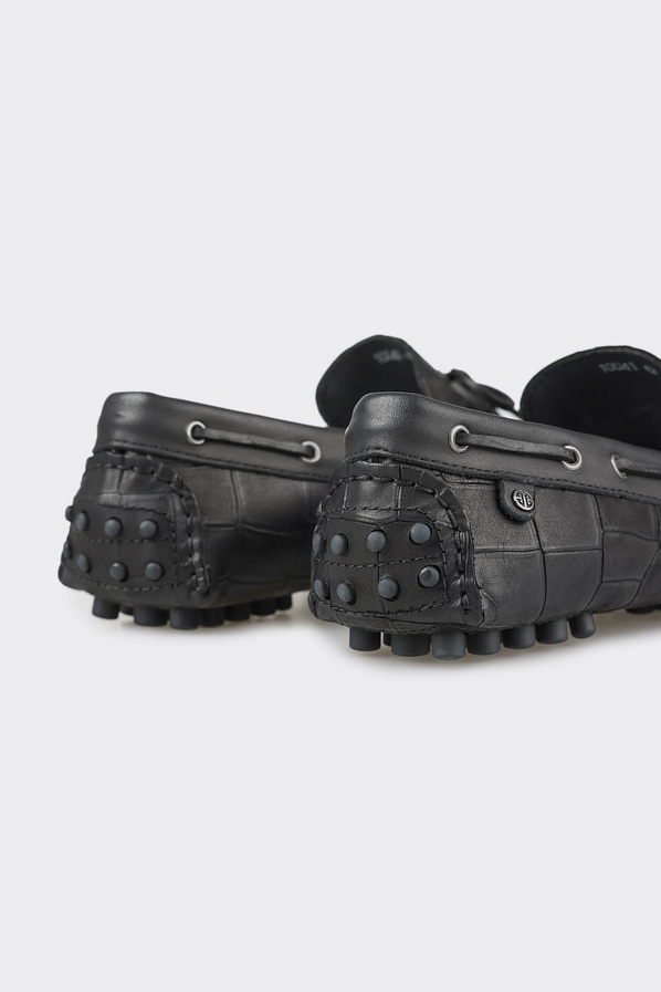 Siyah deri erkek loafer, günlük kullanım için - Elle Shoes