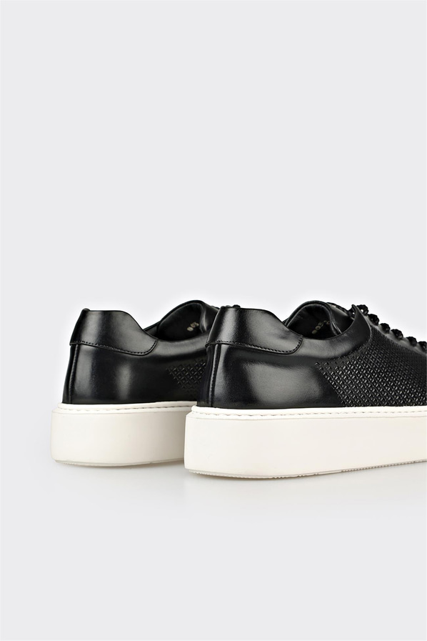 Siyah deri erkek günlük ayakkabı, günlük kullanım için - Elle Shoes